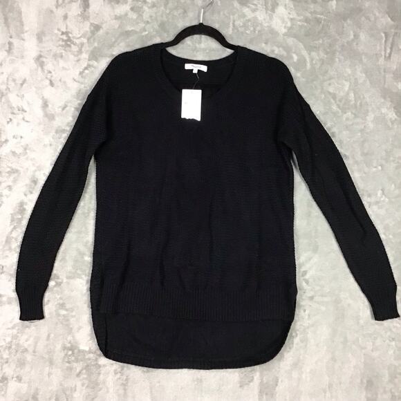 Madewell Women’s Black Waffle Knit Crew Neck Hi Low Sweater Long Sleeve XS - Picture 2 of 10